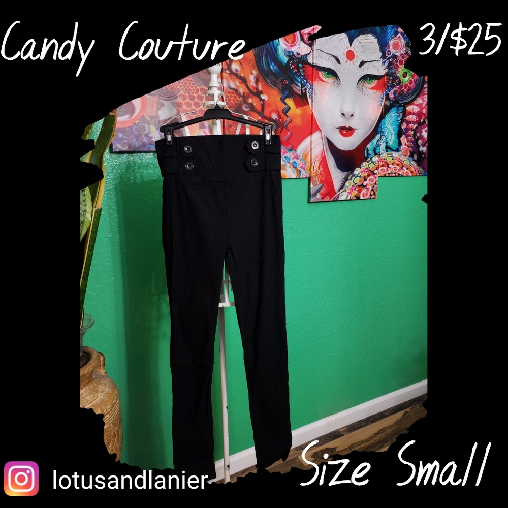 Candy Couture Black Ribbed Leggings Sz Small 3/$25